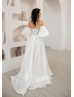 Strapless Ivory Satin Lace Wedding Dress With Detachable Sleeves